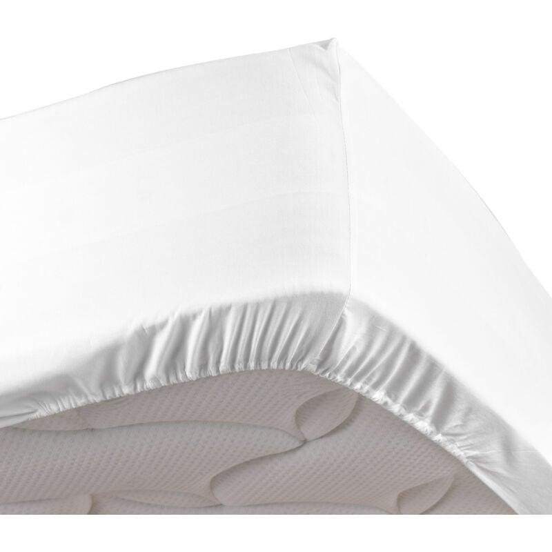 Drap housse blanc 140 x 190 cm en percale bonnet 30 cm