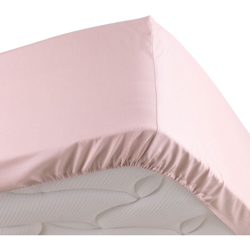 Douceur D'intérieur - Drap housse rose 140 x 190 cm en percale bonnet 30 cm