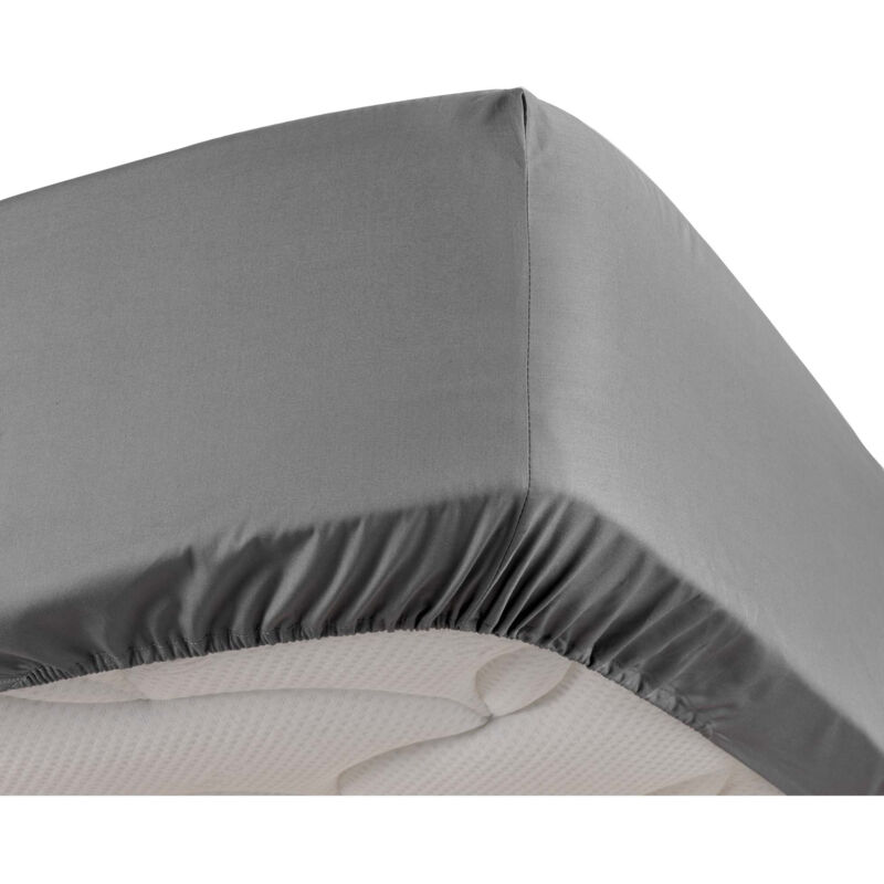 Douceur D'intérieur - Drap housse anthracite 160 x 200 cm en percale bonnet de 30 cm