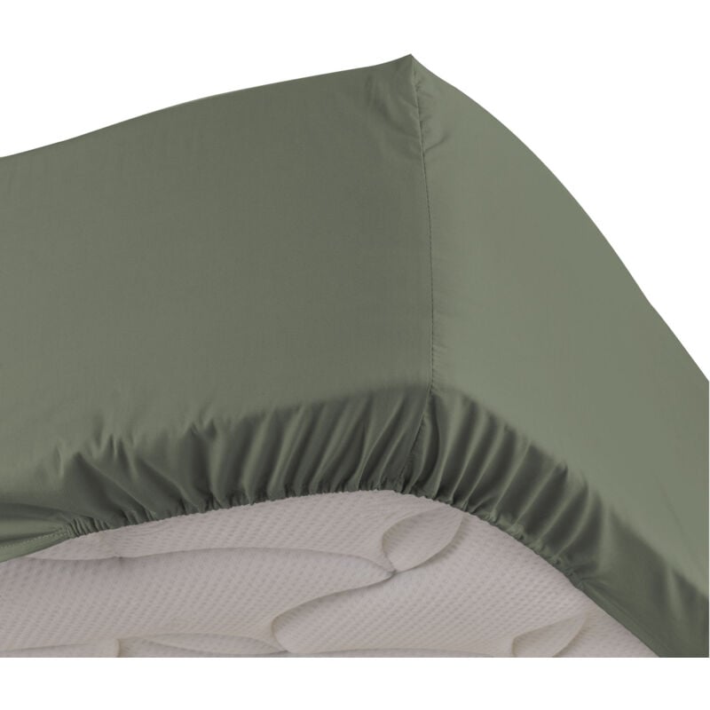 Drap housse 1 personne bonnet 30 cm 90 x 190 cm percale uni 78 fils Kaki