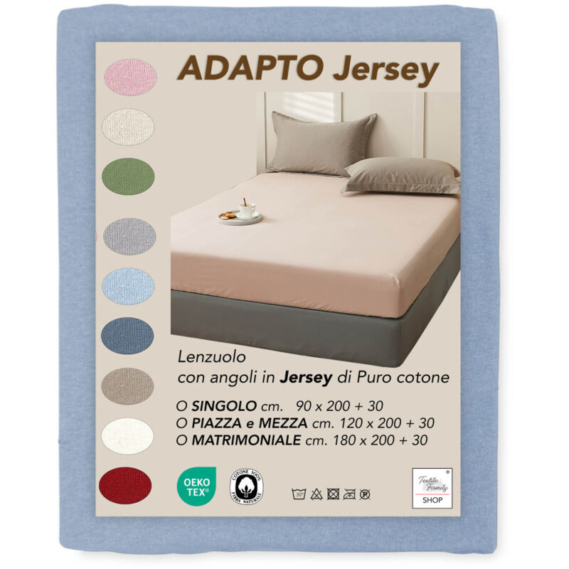 Draps Housse Jersey Adapto Bleu Clair - Coton Stretch H30cm - Single, Queen, Double Cm. 180x200