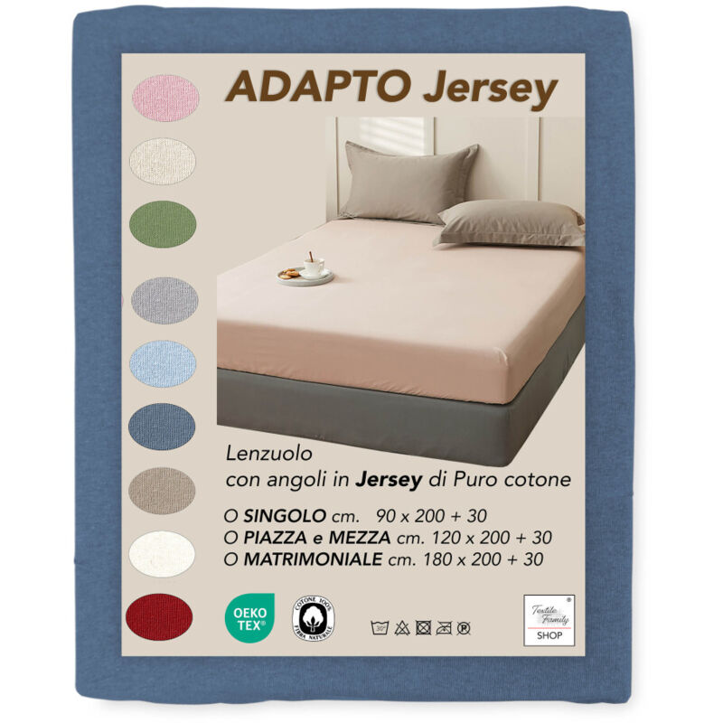 Draps housse Jersey Adapto Bleu - Coton stretch H30cm - Single, Queen-size, Double cm. 90x200 Draps housse Jersey Adapto Bleu - Coton stretch H30cm - Single, Queen-size, Double cm. 90x200