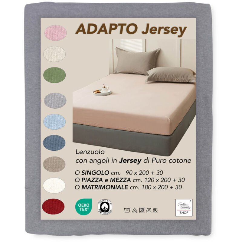 Draps housse Jersey Adapto gris - Coton stretch H30cm - Single, Queen, Double Cm. 180x200