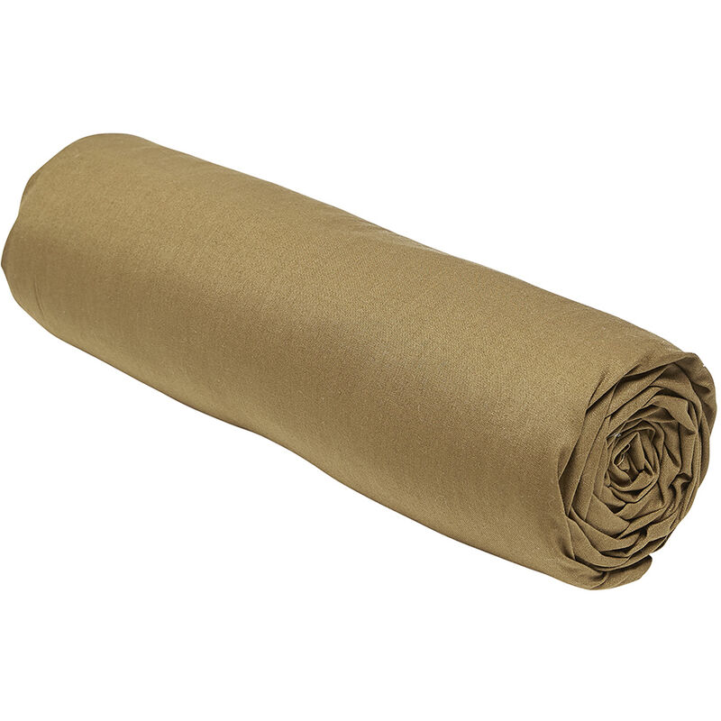Drap housse 100% coton 160x200 cm bonnet 30 cm Marron Bronze