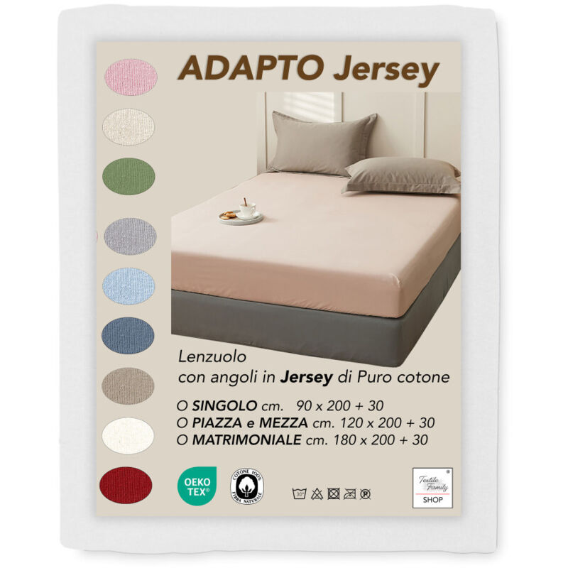 Draps-housses en jersey Adapto blanc - Coton stretch H30cm - Simple, Queen, Double Cm. 180x200