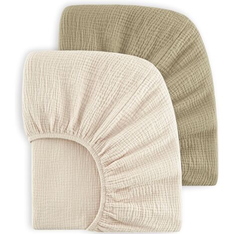 Draps-Housses En Mousseline De Coton - Lot De 2 - 100% Coton - Bandes Élastiques 360° - Pour Lit D'enfant Et Lit De Voyage - 70x140cm