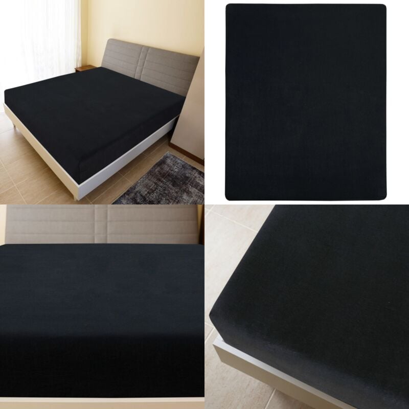 Vidaxl - Draps-housses Jersey 2 pcs Noir 140x200 cm Coton - drap-housse en jersey - draps-housses en jersey - Home & Living - Noir