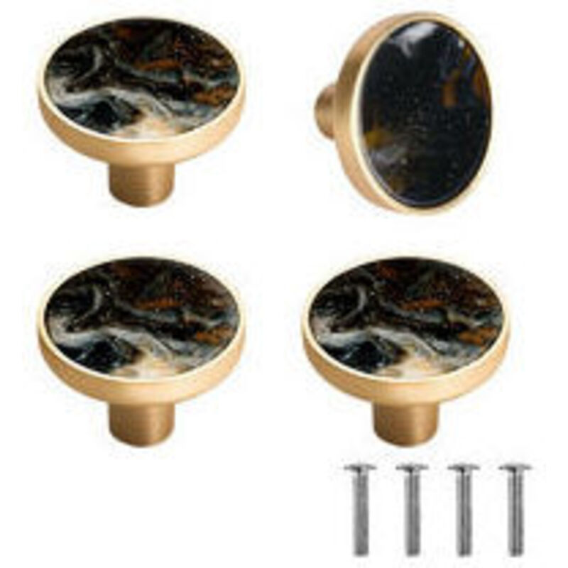 Drawer and Door Handles, Pack of 4, 32mm, Single Hole, Round, Black
