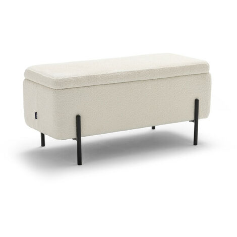 Drawer – Banc coffre enfant en tissu bouclette et métal L100cm – Rangement pratique – Design scandinave – Blanc