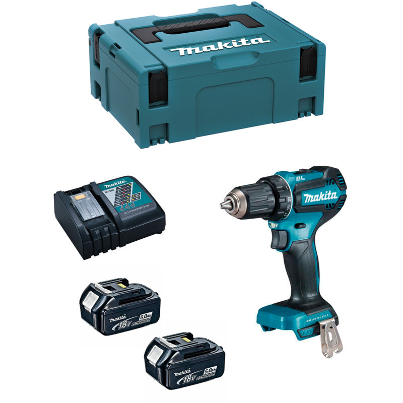 Trapano avvitatore a batteria Makita 18V DDF485RTJ con 2 batterie da 5,0 Ah + caricabatterie in makpac 2