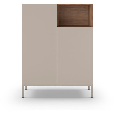 Drawer – Buffet 2 portes en bois mélaminé et placage chêne H90cm – Dimensions 120x42cm – Style contemporain – 6 niches de rangement