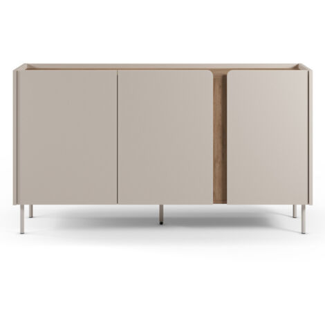 Drawer – Buffet 3 portes en bois et métal L150cm – Finition épurée sans poignées – Pieds cylindriques en métal 14cm – Style scandinave contemporain