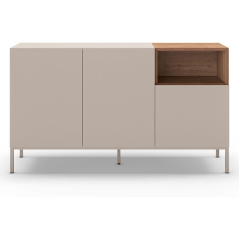 Drawer – Buffet 3 portes en mélaminé et placage chêne L140cm – Dimensions 140x42x80cm – Pieds en métal 17cm – Design minimaliste