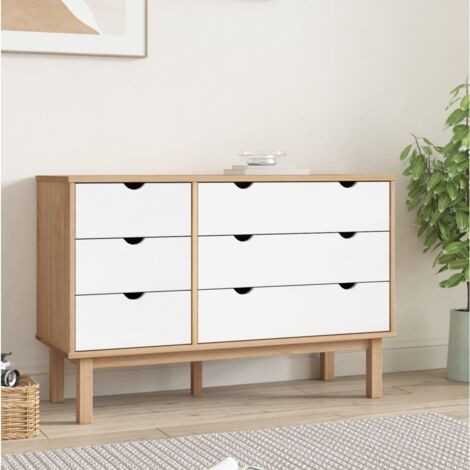 Drawer Cabinet OTTA Brown&White 111x43x73.5cm Solid Wood Pine vidaXL
