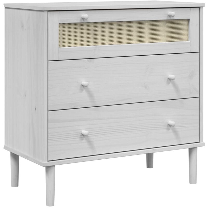Drawer Cabinet Senja Rattan Look White 80x40x80 Cm Solid Wood Pine Vidaxl