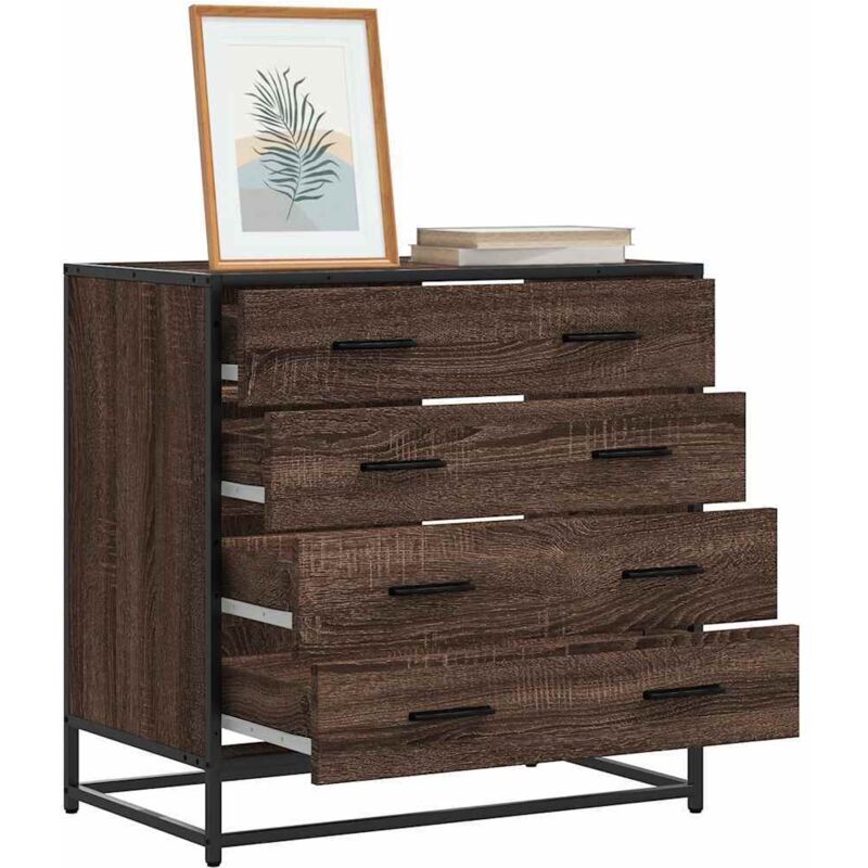 Drawer Cabinet Brown Oak 70x41x70 Cm Engineered Wood Vidaxl