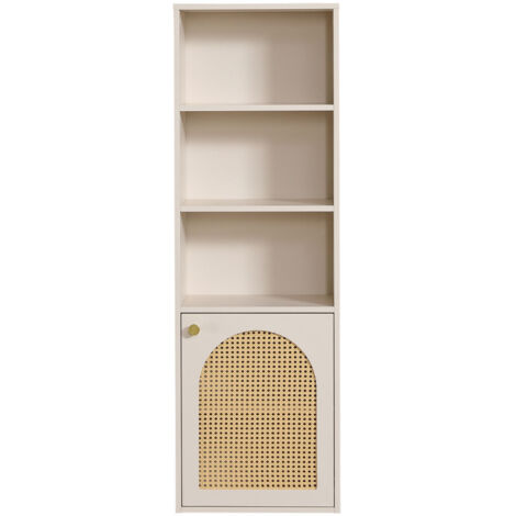 Drawer – Colonne de rangement suspendue en bois MDF et cannage polyrotin H135cm – 5 niveaux de rangement – Pour salle de bains ou pièce de vie