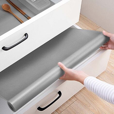 Drawer Liners 45x500cm EVA Kitchen Shelf Liner Antibacterial Non-Slip Sink Mat Waterproof Washable Refrigerator Mat for Home Office Cupboards Wardrobe (Grey)