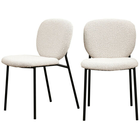 Drawer – Lot de 2 chaises en tissu bouclette et métal – Écru – Dimensions 80x59x47cm – Densité d'assise 20kg/m3 – Style contemporain