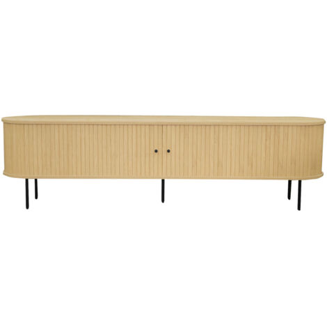 Drawer – Meuble TV en bois et métal 200x40x55cm – Portes coulissantes striées – Pieds en métal pour style contemporain