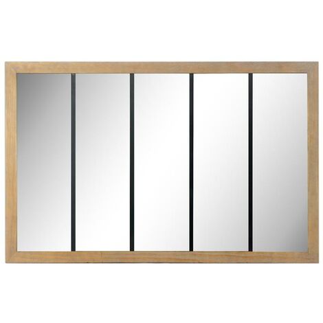 Drawer – Miroir de jardin en bois et métal 90x140 cm – Design à 5 bandes effet fenêtre – Apporte luminosité et profondeur à votre intérieur