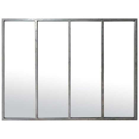 Drawer – Miroir industriel 90x120cm – 4 bandes en métal – Effet fenêtre d'atelier pour intérieur moderne – Composition métal et verre