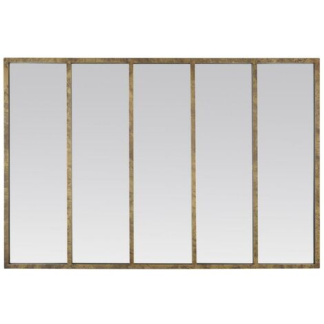 Drawer – Miroir rectangle 137x90cm – 5 bandes en métal doré – Style industriel moderne – Parfait pour salon ou hall d'entrée