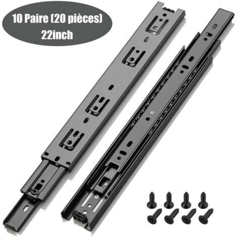 Drawer slide, load capacity up to 45 kg, with ball bearing, 550 mm extension, 10 pairs (20 pieces)