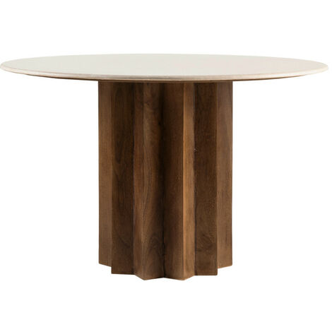 Drawer – Table à manger ronde 120 cm pour 4 personnes – Plateau marbre ivoire et piétement bois massif manguier – Hauteur 75 cm