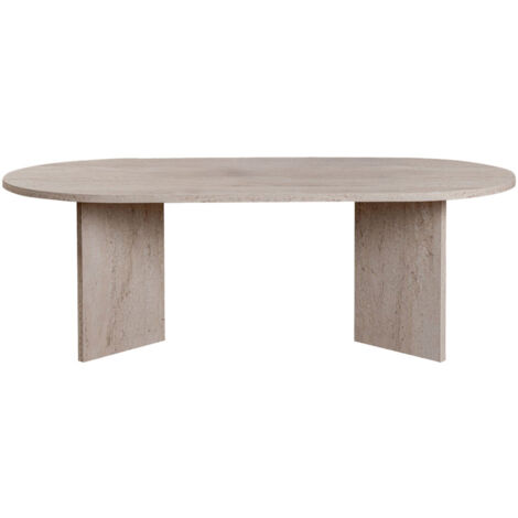 Drawer – Table basse ovale effet travertin 119x60cm – Bois mélaminé – Hauteur 40cm – Design minimaliste pour salon moderne