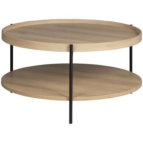 Drawer – Table basse ronde en bois et métal 80cm – MDF et métal – 2 niveaux pour rangement – Hauteur 40cm – Style contemporain