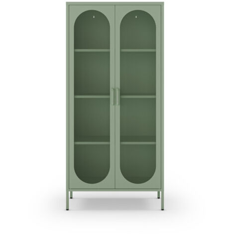 Drawer – Vaisselier en métal 2 portes H170cm – Vert menthe – Style industriel – 4 niveaux de rangement – Dimensions 170x80x40cm