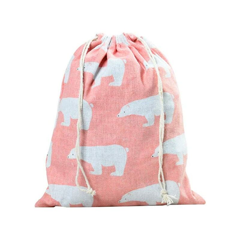 Drawstring Bags Linen Pink Polar Bear Dust-Proof Drawstring Travel Underwear Storage Pouch Pocket for Storage