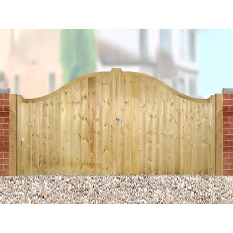 Drayton Low Shaped Top Double Gate - Pressure Treated Scandinavian Redwood - W2400 x H1250 mm