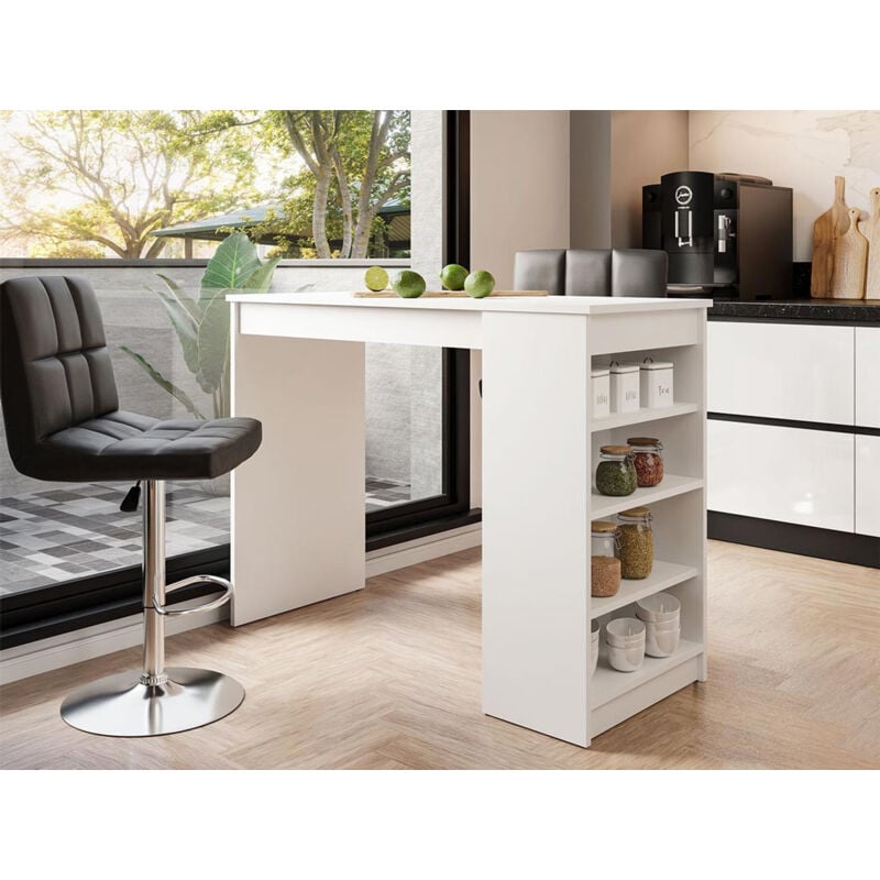 Bestmobilier - Drazic - table de bar avec rangements - blanc - de 2 à 4 personnes - blanc
