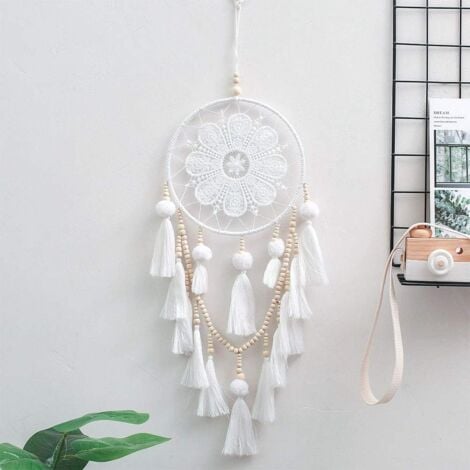 Dream Catcher, Handmade Dream Catcher Network, Native American Mythology Stories for Wall Decor Hanging Craft Gift (White)