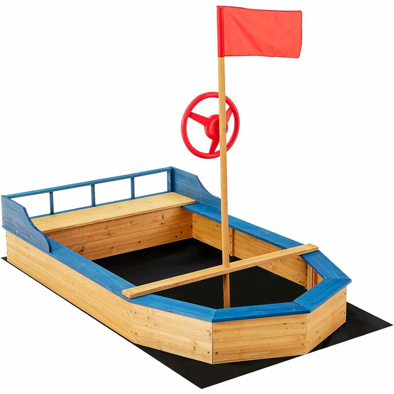 Bac à Sable Bateau pour Enfant,Bateaux de Sable Extérieurs avec Panneaux de Siège Amovibles,Bateau en Bois pour Enfant avec Gouvernail,Espace de Jeu