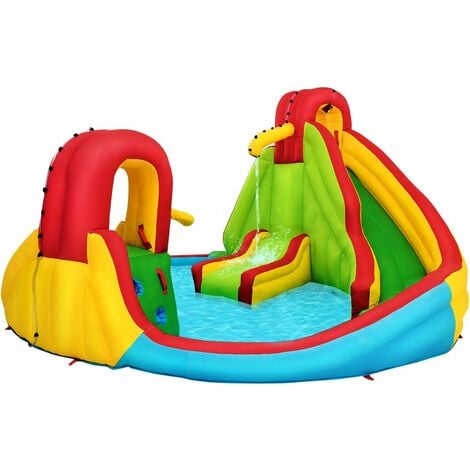 Castello gonfiabile per bambini con scivolo ad acqua area e piscina  365x200x190cm, Parco acquatico gonfiabile da esterno - Costway