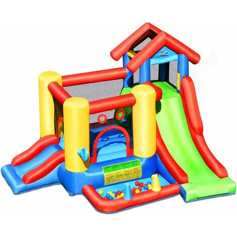 DREAMADE Château Gonflable pour Enfants, Aire de Jeux Gonflable avec 2 Toboggan, Piscine, Trampoline, Mur d'escalade, Apparence Mignonne pour Enfants de 3 à 10 Ans, Souffleur Non Inclus