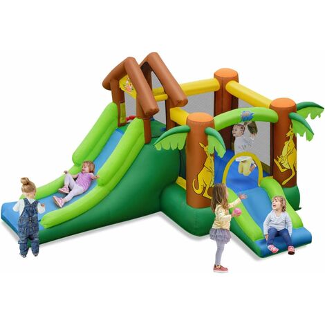 DREAMADE Château Gonflable pour Enfants, Aire de Jeux Gonflable avec Toboggan, Piscine, Trampoline, Accessoires Riches & Motif de Kangourou, pour Enfants de 3 à 10 Ans