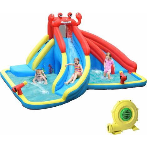 DREAMADE Château Gonflable, Toboggan Aquatique Gonflable Crabe avec Double Toboggans, Piscine et Toboggan 2 en 1, Jeux de Plein Air, pour 1-5 Enfants de 3 à 10 Ans, 500x400x250cm (avec Gonfleur)