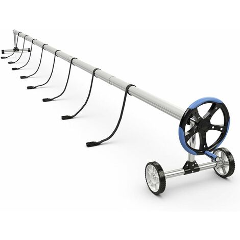 DREAMADE Enrouleur Réglable pour Couverture et B?che Solaire de Piscine de 3 à 4,6M, en Acier Inoxydable et en Aluminium, avec Manivelle et 8 Sangles