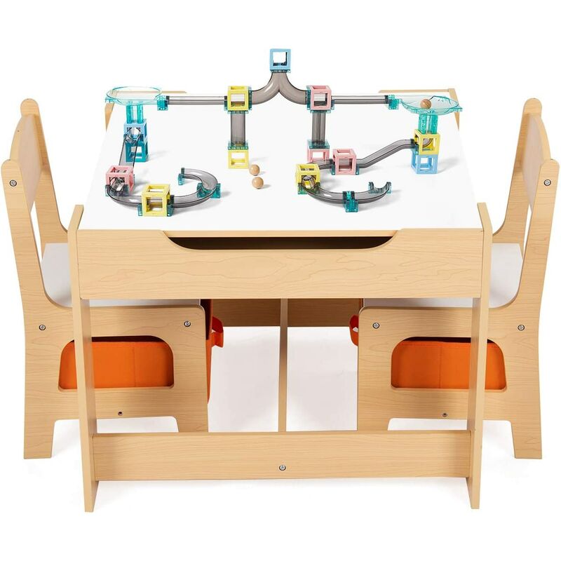 Dreamade Ensemble de Table et 2 Chaises pour Enfant, avec Grand Volume de Rangements, Multifonction pour Manger Dessiner Bricoler, Chambre de Jeu