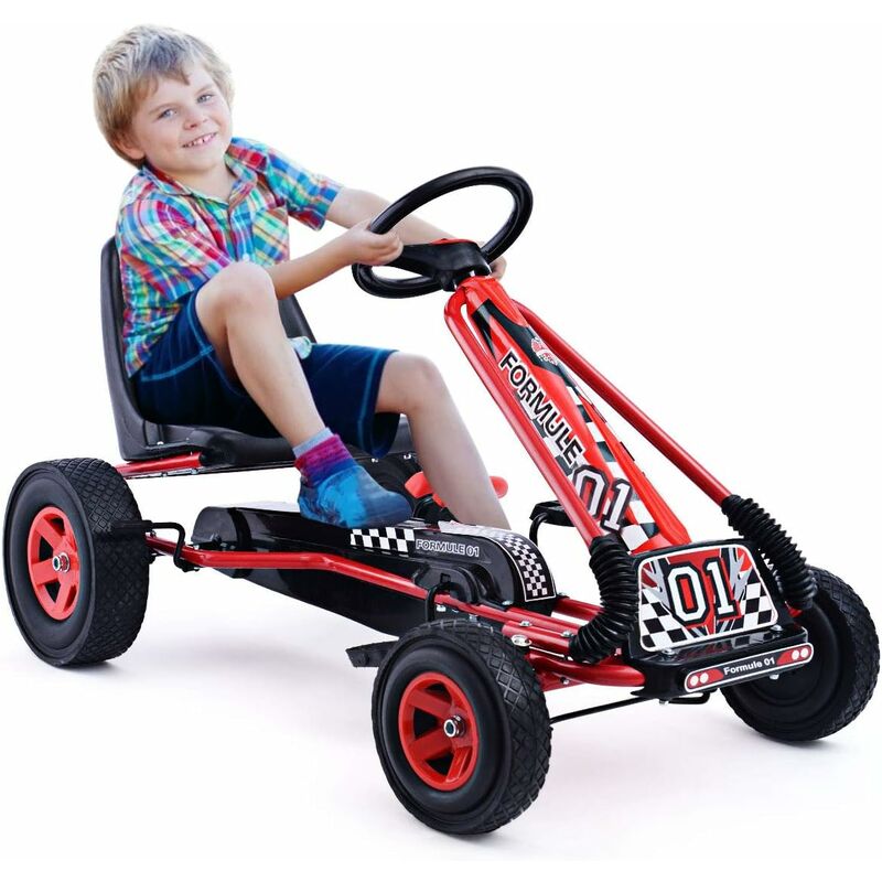 Dreamade Kart à Pédale Enfant,Go-Kart d'Extérieur avec Charge Maximale 30KG,Siège Réglable,Frein,Embrayage,4 Roues pour 3-8 Ans