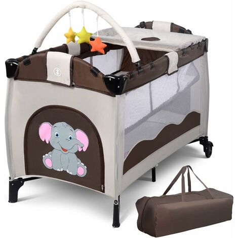 Costway 5 en 1 lit parapluie bébé avec matelas et table à langer, lit bébé  evolutif avec 4 hauteur réglables, musique et jouets suspendus, agitation  5-10°，charge 15kg pour bébé de 0-9 mois (gris) - Conforama