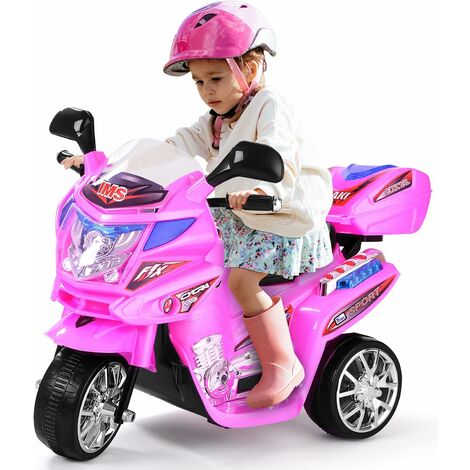 DREAMADE Moto pour Enfant avec 3 Roues, Véhicule Électrique 6 V pour Enfant  3-7 Ans avec Phare LED et Musique, Vitesse 3 km/h, Marche Avant/Arrière, Charge  Max. 25 KG (Rose)