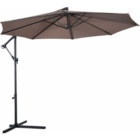 DREAMADE Parasol Déporté Inclinable de Jardin Parapluie Banane Tissu en Polyester Diamètre 3Mètre Hauteur 2,45 Mètre avec Manivelle Rotative (Brun)