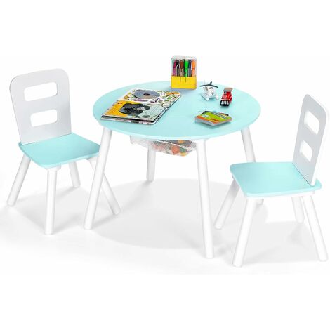Bianco/Legno Naturale Set da 3 da Interno MDF Mobile Resistente Relaxdays Tavolino per Bambini con 2 Sedie 