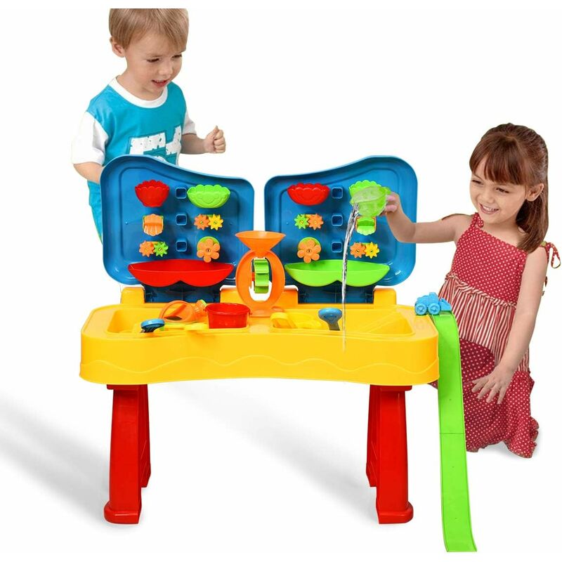 DREAMADE Table d��Activit�� de Sable et Eau, Table de Jeu �� Sable et Eau pour Enfant avec Couvercles et Accessoires Riches, Jouet de Plage pour