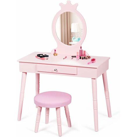 Coiffeuse enfant Relaxdays avec miroir et tabouret - table de maquillage  fille 